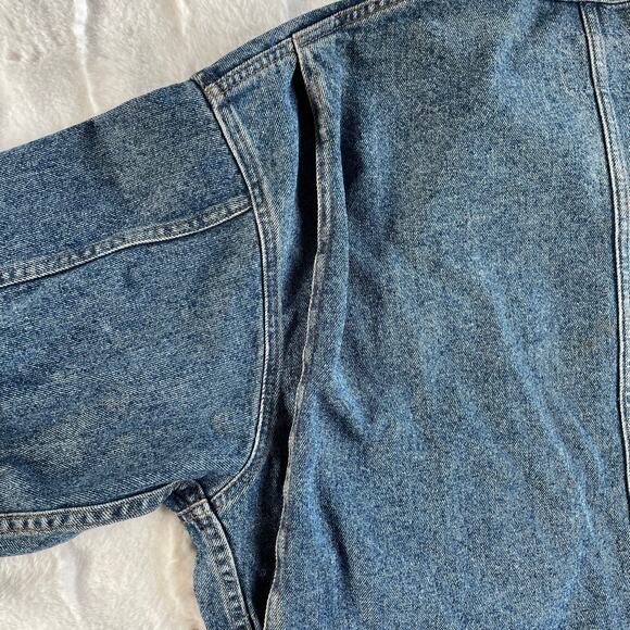 š„VTG Australian Outback Denim Jacket Barn Chores Cargo Pockets Leather Trim XL - Picture 8 of 16